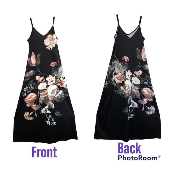 Maxi Dress For Women Flower Floral Print Sleeveless Adjustable Straps Size M - Picture 1 of 11